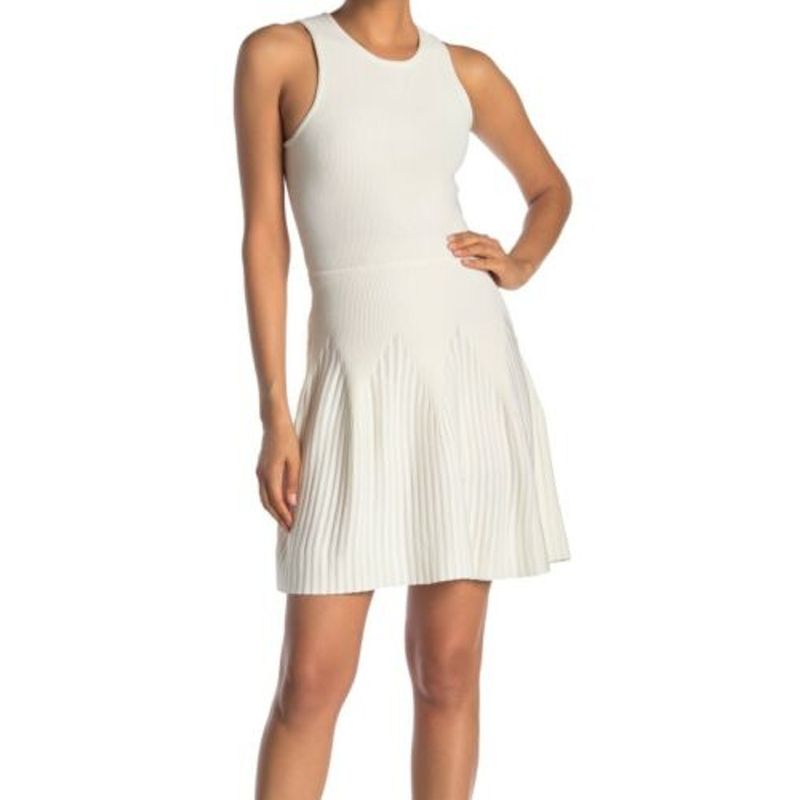 Nwt Rachel Roy Womens White Sleeveless Above The Knee Fit + Flare Party Dress M